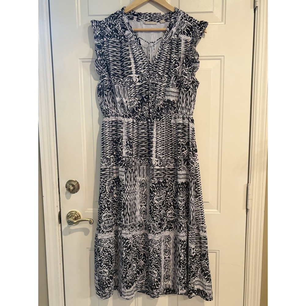 Sunny Leigh Dress Women's Large Black/White Flowy Middy